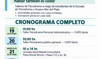 SALUD MENTAL: UNA SEMANA DE ACTIVIDADES GRATUITAS ABIERTAS A LA COMUNIDAD